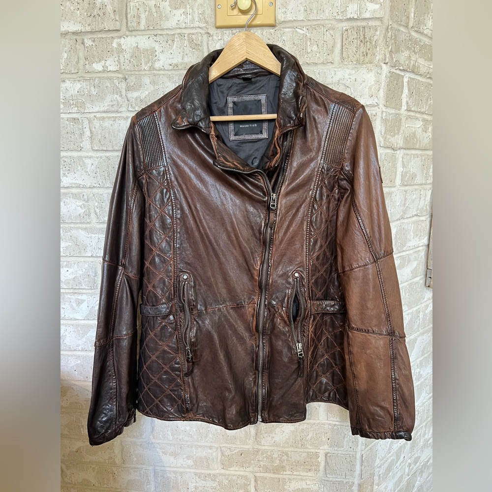 Mauritius heavily distressed brown jacket size 14